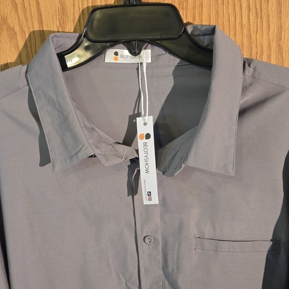 Beotyshow Men's Stretch Grey Button-Up Shirt Long Sleeves Men XX-Large Boxy Chef - Picture 3 of 14